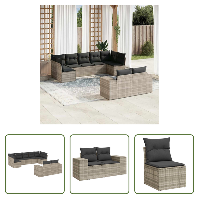 Gartensessel - 9-tlg. Garten-sofagarnitur Mit Kissen Hellgrau Poly Rattan