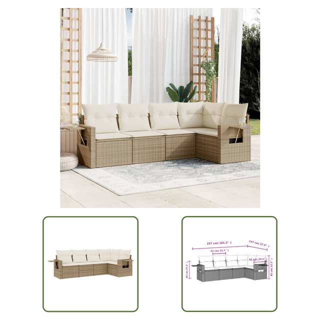 The Living Store 5-tlg. Garten-sofagarnitur Mit Kissen Beige Poly Rattan - Gartenmöbel - Sofasatz - Pe-rattan Möbel - Outdoor Furniture - Lounge Set