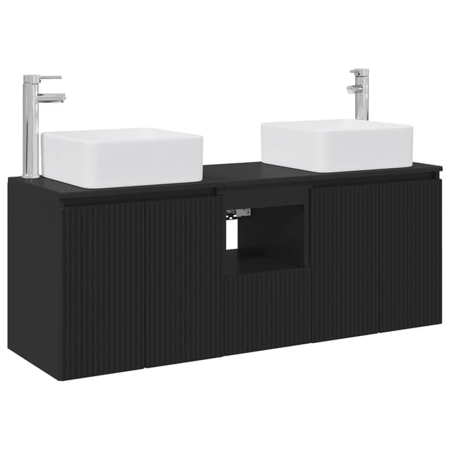 Badezimmerschrank-set 3 Stk. Schwarz 129 X 41 X 80 Cm Vidaxl