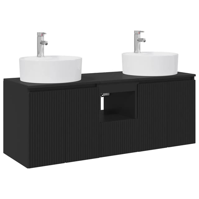 Wandmontiertes Badezimmerschrank-set 3 Stk. Schwarz Vidaxl