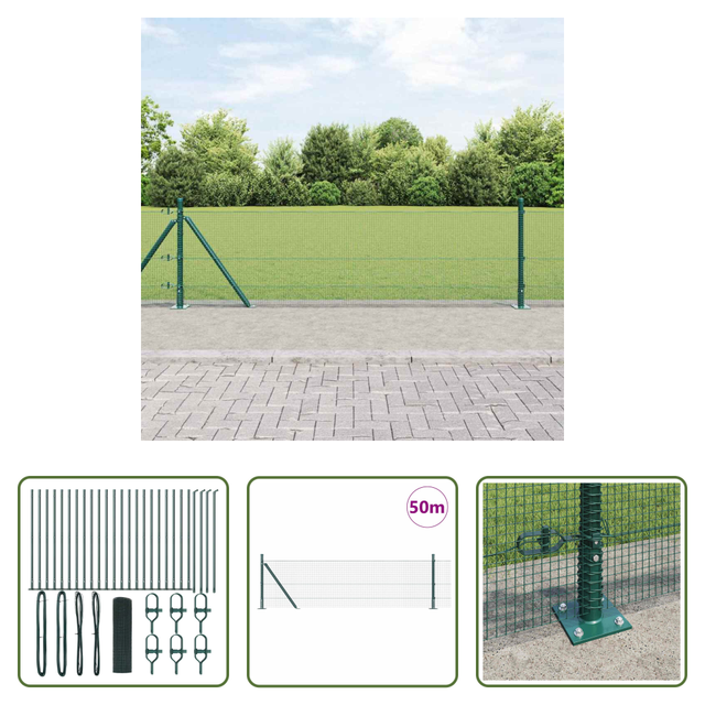 Vidaxl Außenzaun - Zaunpfosten Grün 50 X 0,6 M (12 X 12 Mm Masche) Stahl Und Pvc