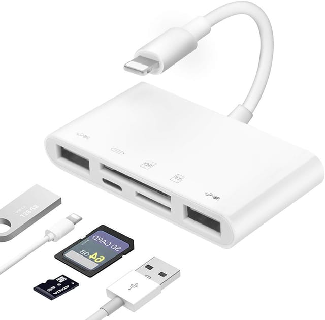 Lecteur De Cartes Sd/tf Pour Iphone, Adaptateur Usb 5 En 1 Pour Iphone, Adaptateur Pour Appareil Photo Usb, Adaptateur Otg Femelle Usb 2.0 Compatible Avec Iphone