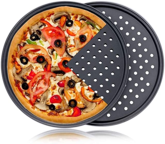Lot De Deux Plateaux À Pizza Ronds En Acier Carbone Anti Adhérents Pour Cuisson Au Four Et Au Four À Pizza
