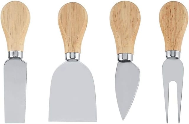 Set De Quatre Couteaux À Fromage En Acier Inoxydable Avec Manche Bois Pour Découpe Et Service Accessoire De Table Élégant