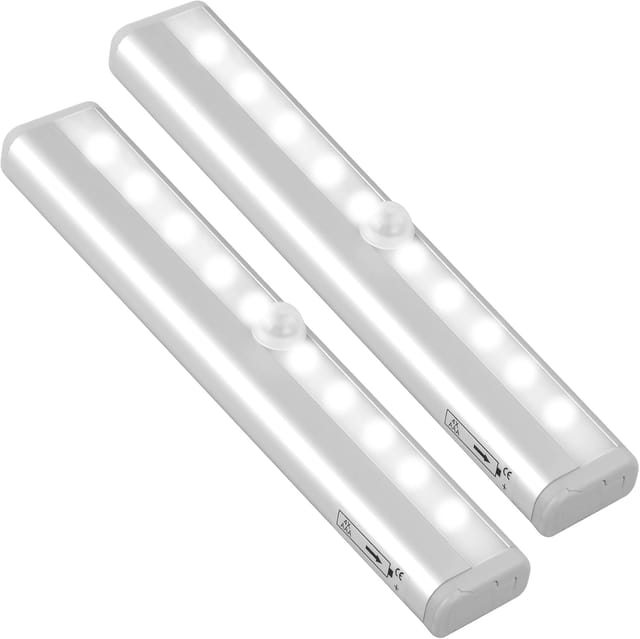 Lot De 2 Lampes De Placard À Détecteur De Mouvement Led Avec Bande Magnétique Adhésive, 10 Bandes Lumineuses Led Veilleuse Pour Placard, Éclairage Sous Meuble Pour Cuisine, Escaliers
