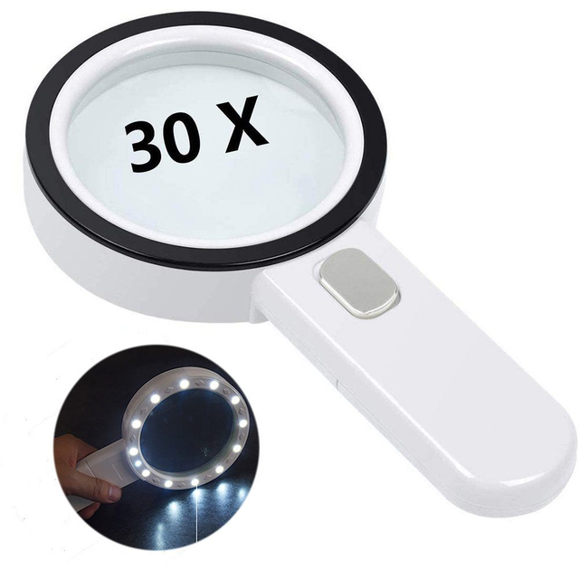 Loupe De Poche Avec 13 Led, Grossissement 30x, Pour La Lecture Et L'Observation - Idéale Pour Un Usage Quotidien, Son Design Ergonomique Assure Un Confort Optimal...