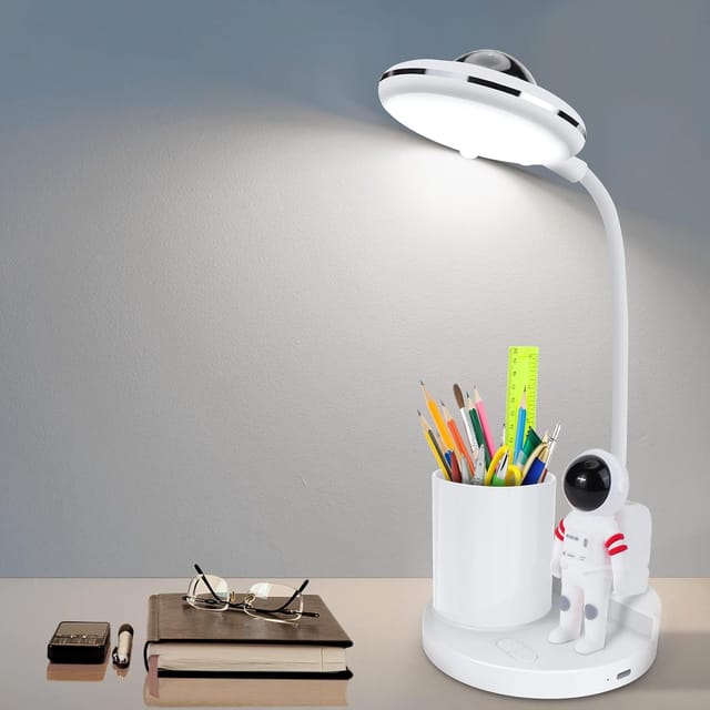 Lampe Led De Bureau Avec Porte-stylo Et Projecteur, Bras Flexible 360°, Usb Rechargeable Pour Salon Et Bureau