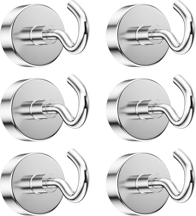 Lot De 6 Crochets Magnétiques Super Forts 12 Kg, Aimants Néodyme Ronds Pour Réfrigérateur Et Barbecue, Amovibles