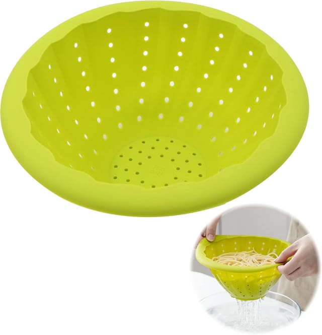 Saladier Filtrant Pliable En Silicone, Passoire Multifonction Pour Pâtes, Légumes Et Fruits, Design Compact Et Gain De Place Pour La Cuisine
