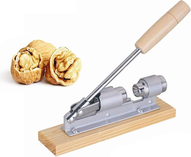 Pince À Noix En Acier Inoxydable Avec Base Et Manche En Bois Robuste Pour Casser Les Coquilles