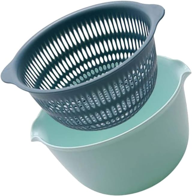 Passoire Double En Plastique Bleu Clair, Bol Filtrant Pour Fruits, Légumes, Pâtes Et Riz, Accessoire De Cuisine Polyvalent