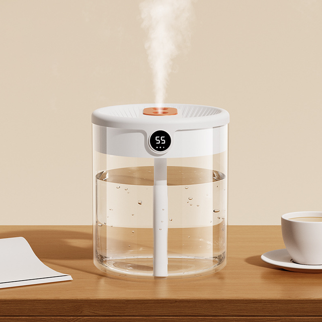 Humidificateur Usb À Double Buse De 2 L Avec Grande Capacité, Idéal Pour La Maison, La Chambre Et Le Bureau (silencieux), Veilleuse Et Affichage Numérique.