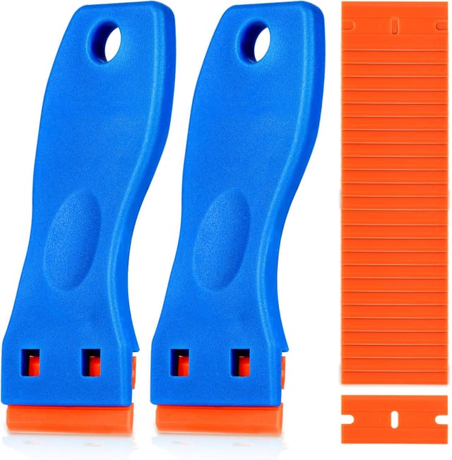 Lot De Deux Grattoirs En Plastique Avec Soixante Lames Pour Enlever Autocollants Et Peinture Sans Rayer Les Surfaces