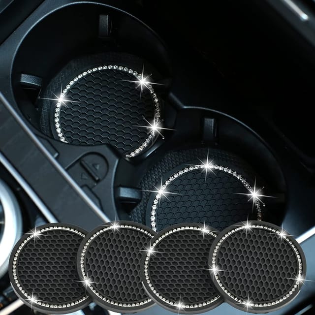 Lot De Quatre Sous Verres Brillants Pour Voiture 2,75 Pouces En Silicone Anti Glisse Strass Pour Porte Gobelet