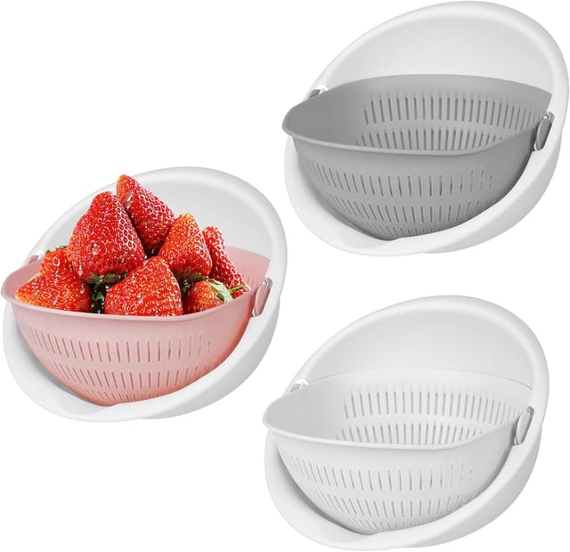 Lot De 3 Filtres De Cuisine Multifonction En Plastique, Égouttoirs À Double Couche Pour Fruits Et Légumes