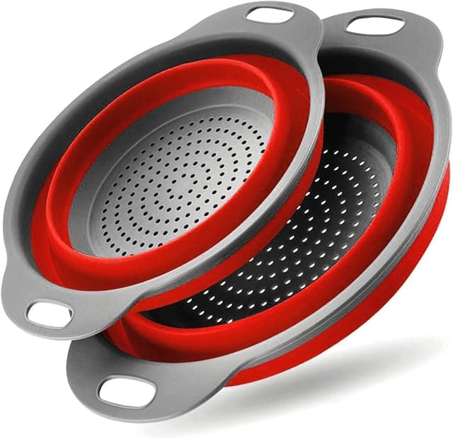Ensemble De Deux Filtres Pliables Ronds En Silicone Pour Égoutter Pâtes Et Légumes Pratique Et Gain De Place
