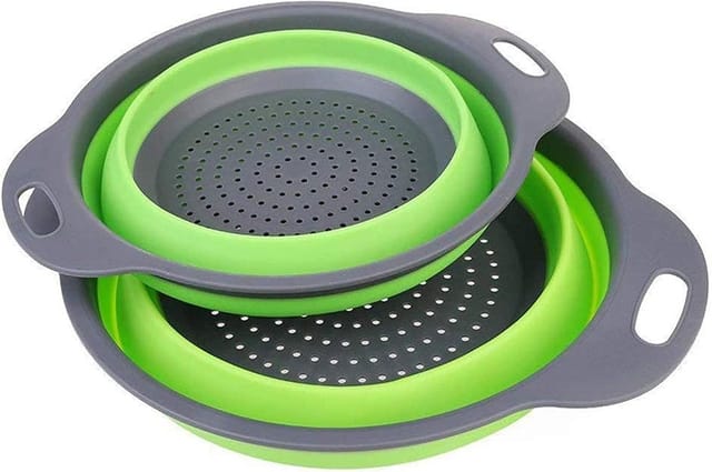 Lot De Deux Passoires Pliables Rondes En Silicone Pour Égoutter Pâtes Et Légumes Grand Et Petit Modèle Pour Cuisine