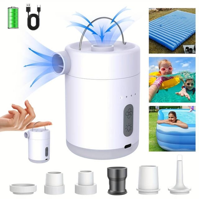 Pompe À Air Électrique Sans Fil Avec Lampe Intégrée Pour Le Camping, Idéale Pour Les Matelas Pneumatiques, Les Bouées Et Les Jouets Flottants De Piscine.
