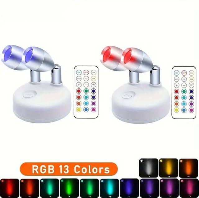 Projecteur Led Rgb Sans Fil Télécommande - 13 Couleurs, Tête Rotative Pour Éclairage Mural Décoratif