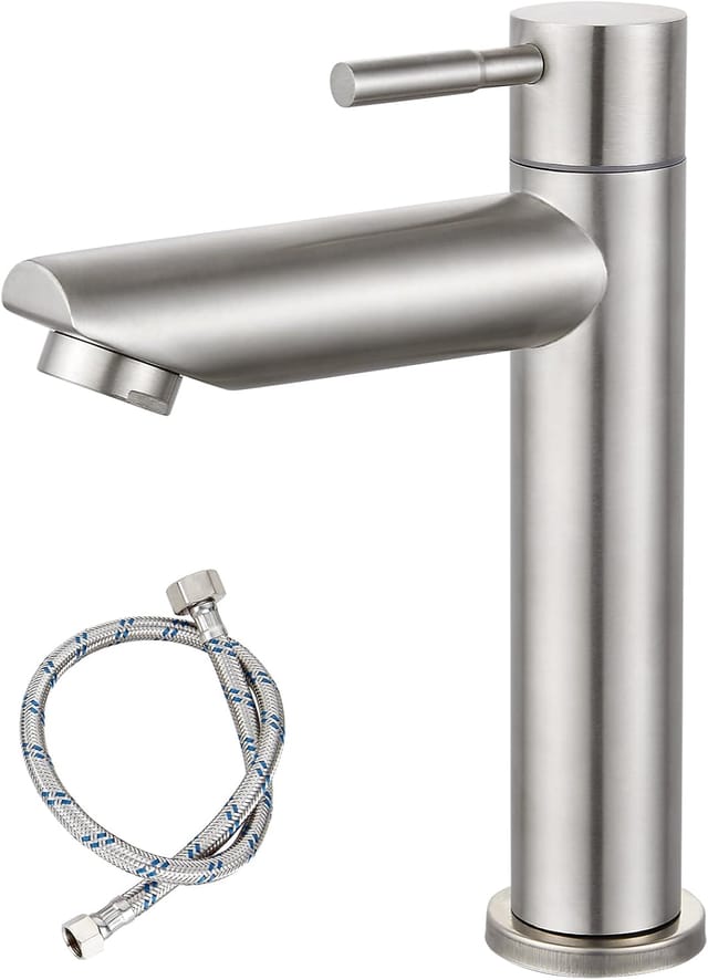 Robinet De Lavabo Monobloc À Eau Froide Uniquement, En Acier Inoxydable Sus304, Finition Nickel Brossé, Montage Sur Plage, Monotrou Et À Poignée Unique.
