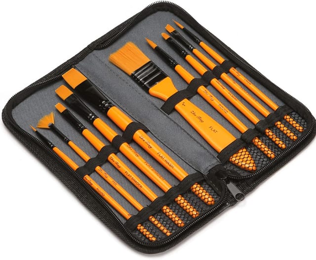 Set De 10 Pinceaux Acrylique Haute Qualité Nylon, Pour Peinture À L’huile Et Aquarelle, Enfant Et Artiste