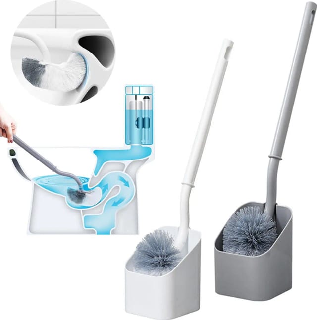 Lot De Brosses De Toilette Courbées Avec Récipient Long Manche Pour Nettoyer Les Wc Accessoire De Salle De Bain