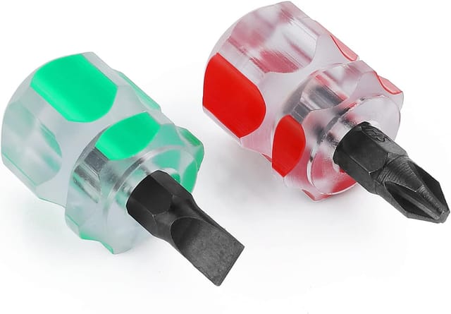 Lot De 2 Tournevis : Mini Tournevis Court, Tournevis Plat, Tournevis Cruciforme, Idéal Pour Les Machines À Coudre Ou Les Espaces Restreints.