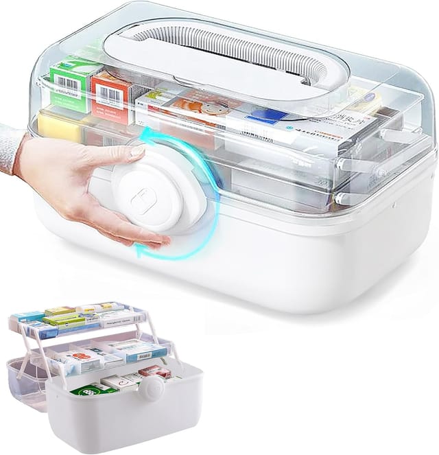 Boîte De Rangement Médical À Domicile, Boîte De Premiers Secours Transparente À Trois Niveaux, Étui Médical Multifonctionnel Avec Poignée De Transport