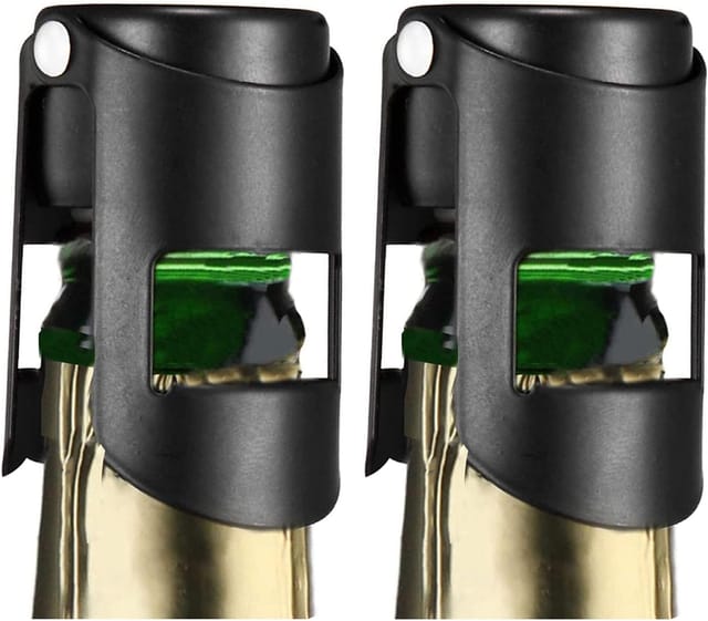 Lot De Deux Bouchons Pour Champagne En Acier Inoxydable Noir Avec Joint Silicone Étanche Pour Conserver Le Prosecco Et Le Cava