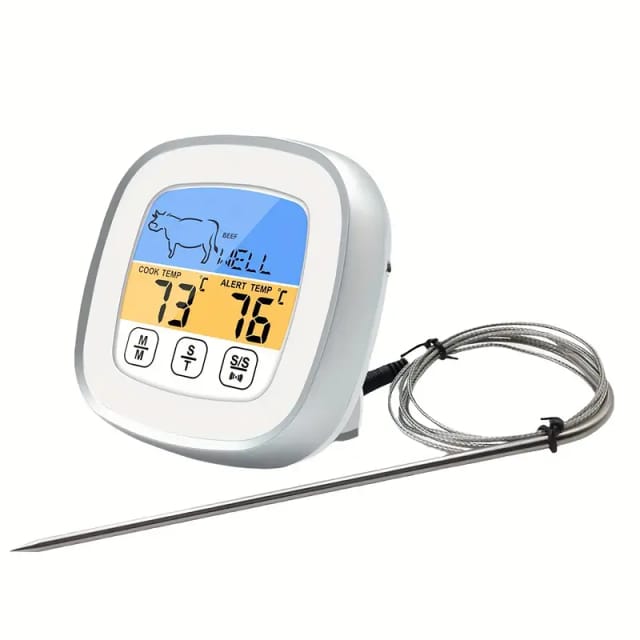 Thermometre Numerique Pour Viande Avec Minuteur Ecran Tactile Couleur Retro Eclairage Pour Barbecue Cuisine Et Confiserie Precis