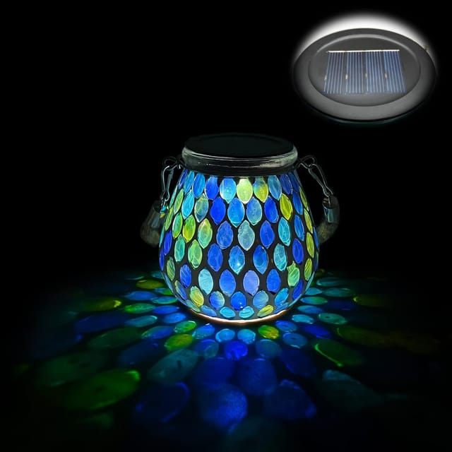 Lampe Solaire Mosaïque D'Extérieur, Lampe Suspendue En Mosaïque De Verre Avec Interrupteur Marche/arrêt, Lanterne Solaire De Table Étanche Ip65 Pour Pelouse, Allée, Jardin, Terrasse, Sol Ou Bassin