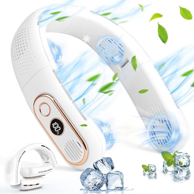 Ventilateur De Cou Pliable Et Portable, Batterie 4000 Mah, 3 Vitesses Réglables, Affichage Led, Port Usb, Idéal Pour La Maison, Le Bureau, Les Voyages Et Le Sport.