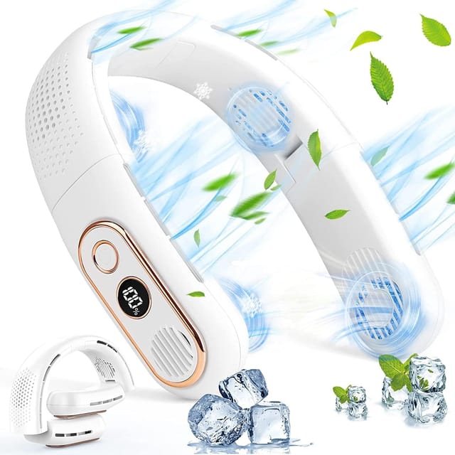 Ventilateur De Cou Pliable Rechargeable 4000 Mah, 3 Vitesses Avec Écran Led, Portable Pour Maison, Voyage Et Sport