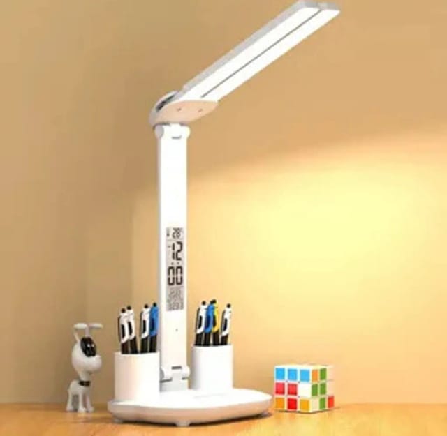 Lampe De Bureau Led Avec Alarme Et Thermomètre Porte Stylo Usb Pour Étude Et Travail Éclairage Réglable