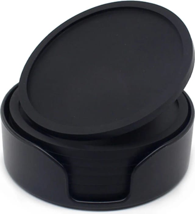 Lot De Six Sous Verres Ronds En Silicone Résistants À La Chaleur Antidérapants Pour Verres Et Tasses Noir