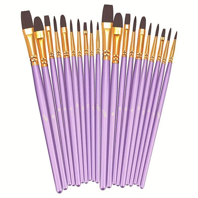 Lot De 20 Pinceaux En Nylon, Adaptés À La Peinture Acrylique, À La Gouache, À L'Aquarelle, À La Peinture Artistique Et Au Graffiti.