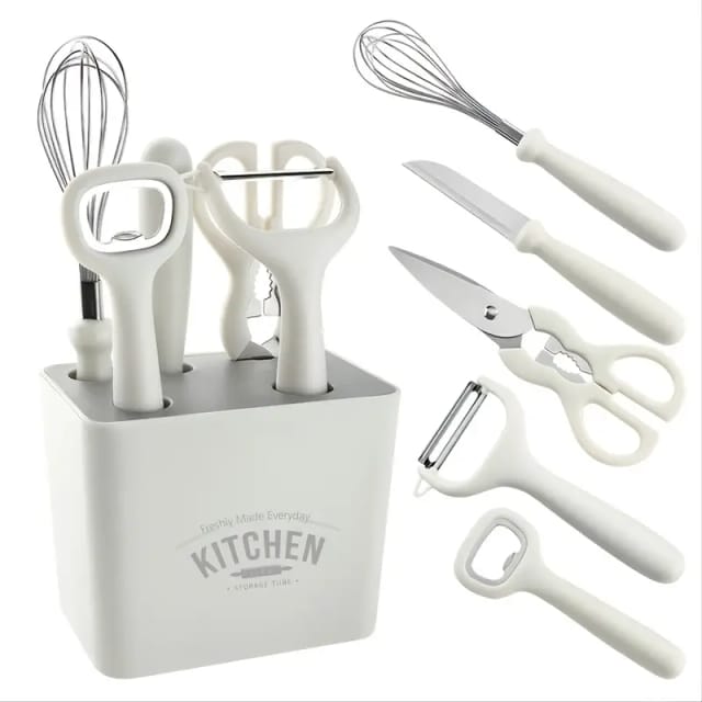 Set De Six Ustensiles De Cuisine Multifonction Avec Support De Rangement Couteaux A Fruit Et Accessoires Pour Decoupe Variée