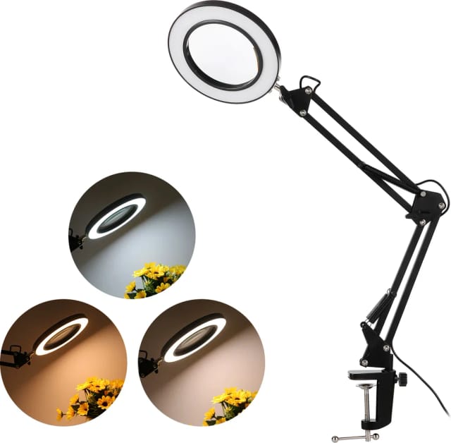 Loupe Led De Table Huit Fois Avec Bras Pivotant Trois Couleurs Dix Niveaux De Luminosité Lampe À Pince Pour Travaux De Précision