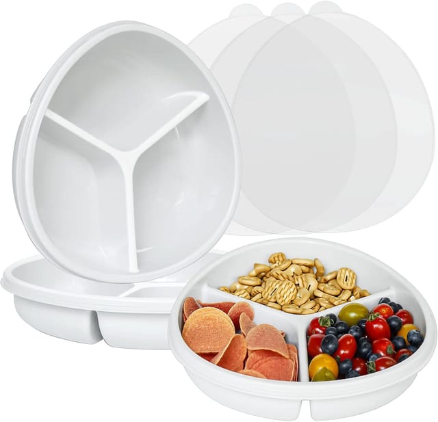 Lot De 3 Bols À Snacks Circulaires Avec Compartiment À Trempette, En Pp, Empilables Pour Pique-nique, Lave-vaisselle Et Micro-ondes