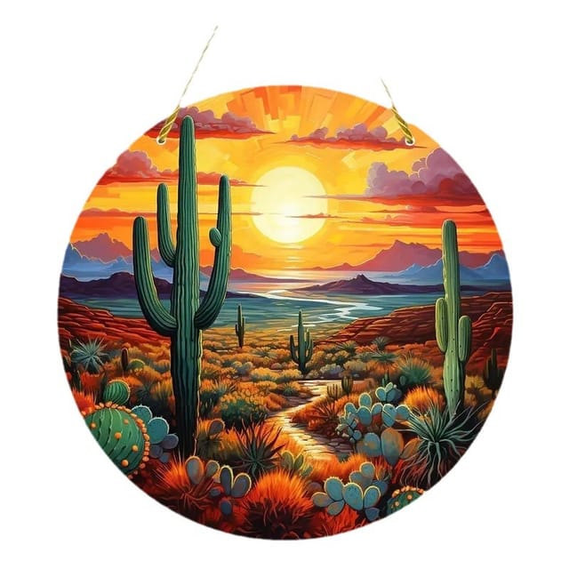 Attrape-soleil Rond En Acrylique, Cactus, À Suspendre À La Fenêtre. Décoration Murale Matinale Pour La Maison Ou Le Bureau.