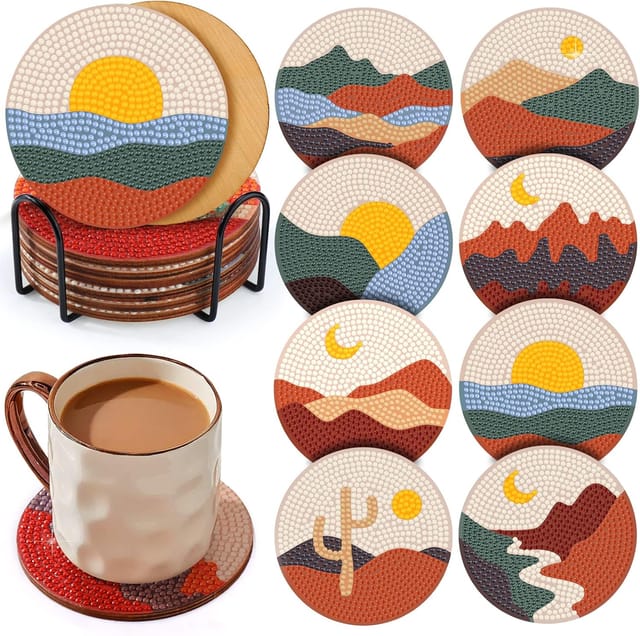 Lot De Huit Sous Verres Diamant Peinture Style Bohème Pour Adultes Et Enfants Accessoire Diy Pour Décoration Maison Créative