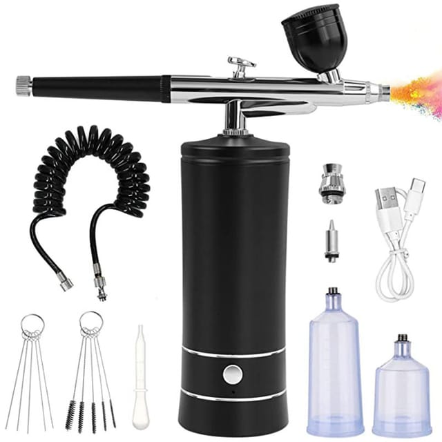 Kit Aérographe Avec Compresseur, Pistolet Aérographe Portatif Automatique Avec Buse De 0,3 Mm, Rechargeable, Pinceaux Aérographes Portables Pour La Peinture