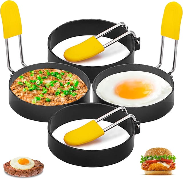 Lot De 4 Moules À Œufs Au Plat, Antiadhésifs, En Acier Inoxydable, Pour Crêpes, Mini-crêpes, Mini-pancakes Et Sandwichs.