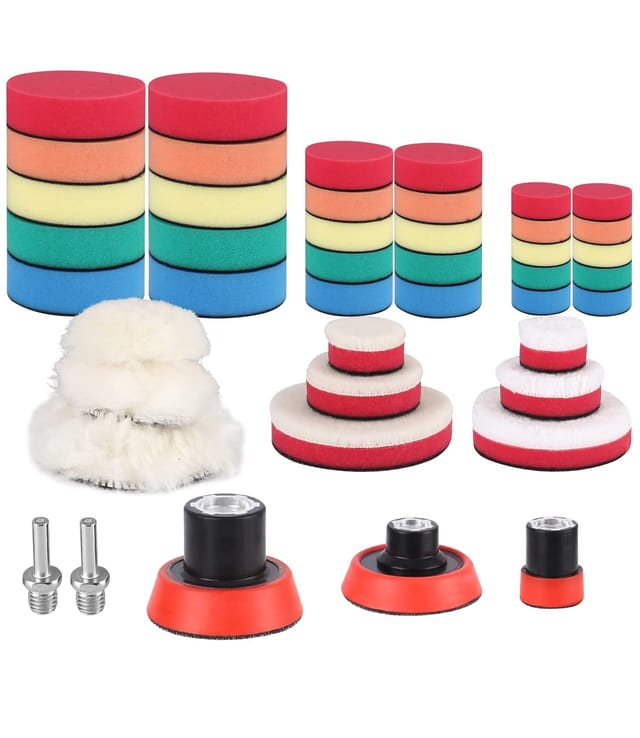 Kit De Polissage Automobile 44 Pièces, Comprenant : Tampons De Polissage, Éponges, Adaptateur Pour Perceuse M14, Adaptateur Pour Perceuse.