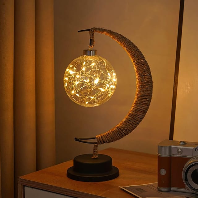 Veilleuse En Fer, Veilleuse Lune Et Étoiles Magiques, Lampe Décorative Led Pour Fêtes, Mariages, Chambres Et Autres Occasions, Port Usb, 28 X 15 X 15 Cm