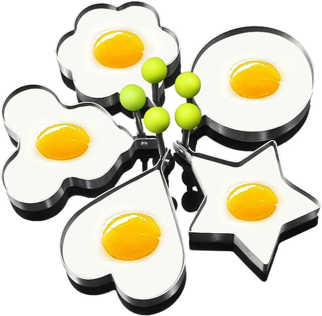 Moules À Œufs Pour La Cuisson, Lot De 5, En Acier Inoxydable, Formes Cœur, Fleur, Étoile, Michael Et Rond.