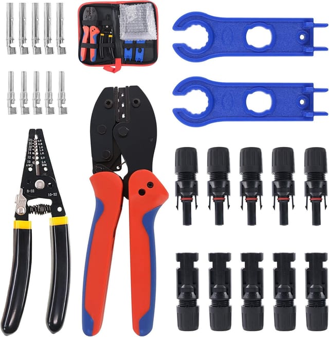 Kit D'Outils De Sertissage Solaire, Pince À Dénuder, 5 Paires De Connecteurs Mâles/femelles Pour Câbles De Panneaux Solaires, 2 Clés Pour Connecteurs Solaires