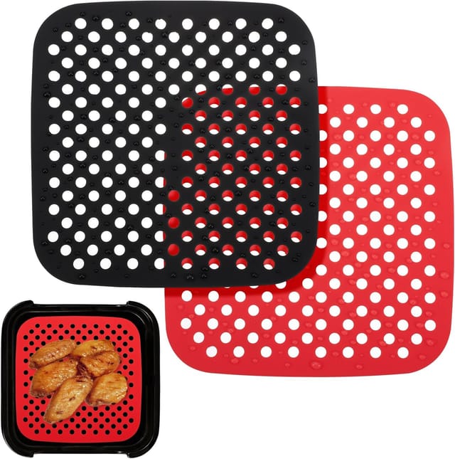 Lot De Deux Doublures Carrées Réutilisables Pour Friteuse À Air En Silicone Anti Adhérentes Pour Cuisson Et Four