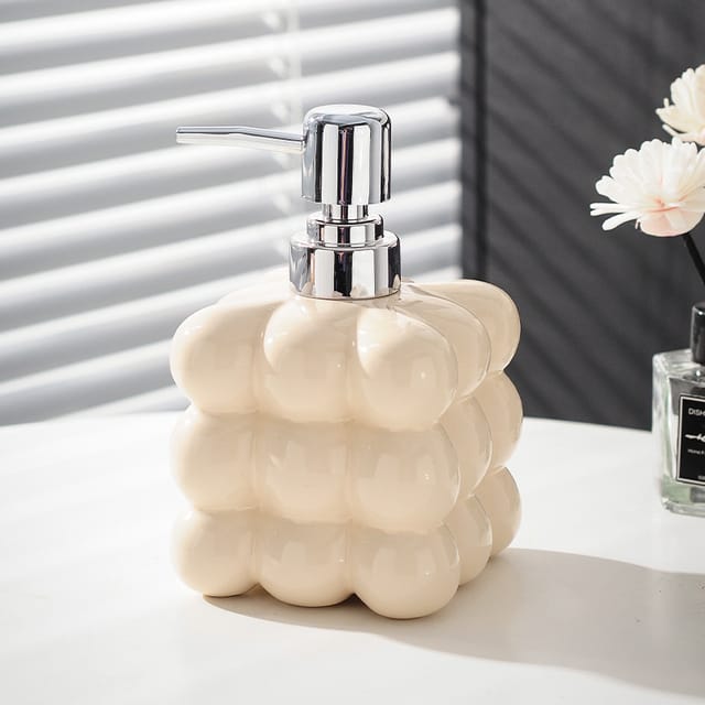 Distributeur Savon En Céramique Rechargeable - Flacon Lotion Décoratif Pour Shampoing/gel Douche
