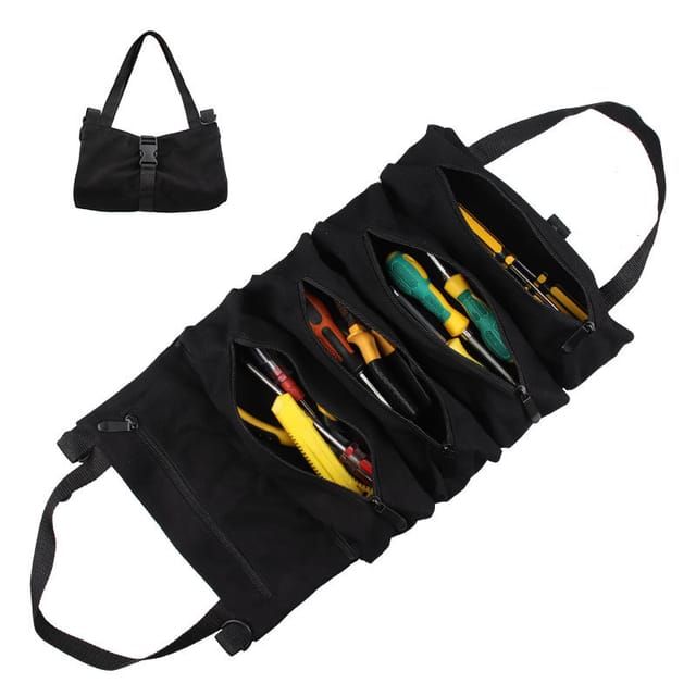 Trousse A Outils Enroulable Avec Cinq Compartiments A Zip Pour Clés Et Accessoires Bricolage Rangement Compact Et Transport Facile
